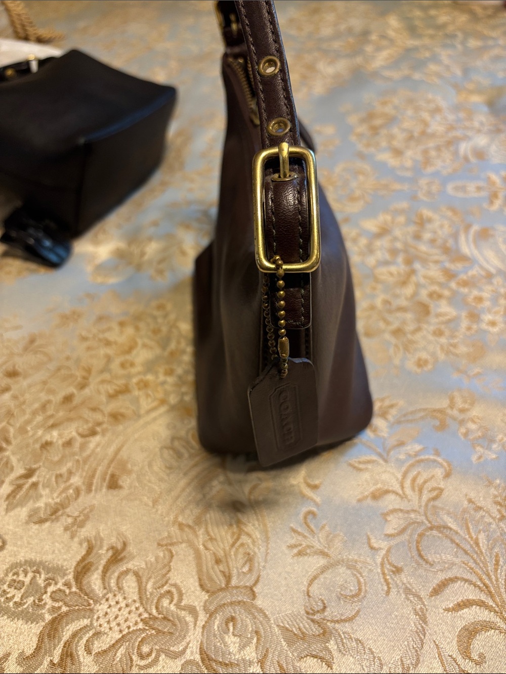 Coach Dark Brown Leather Shoulder Bag with Gold Hardware - Picture 2 of 5